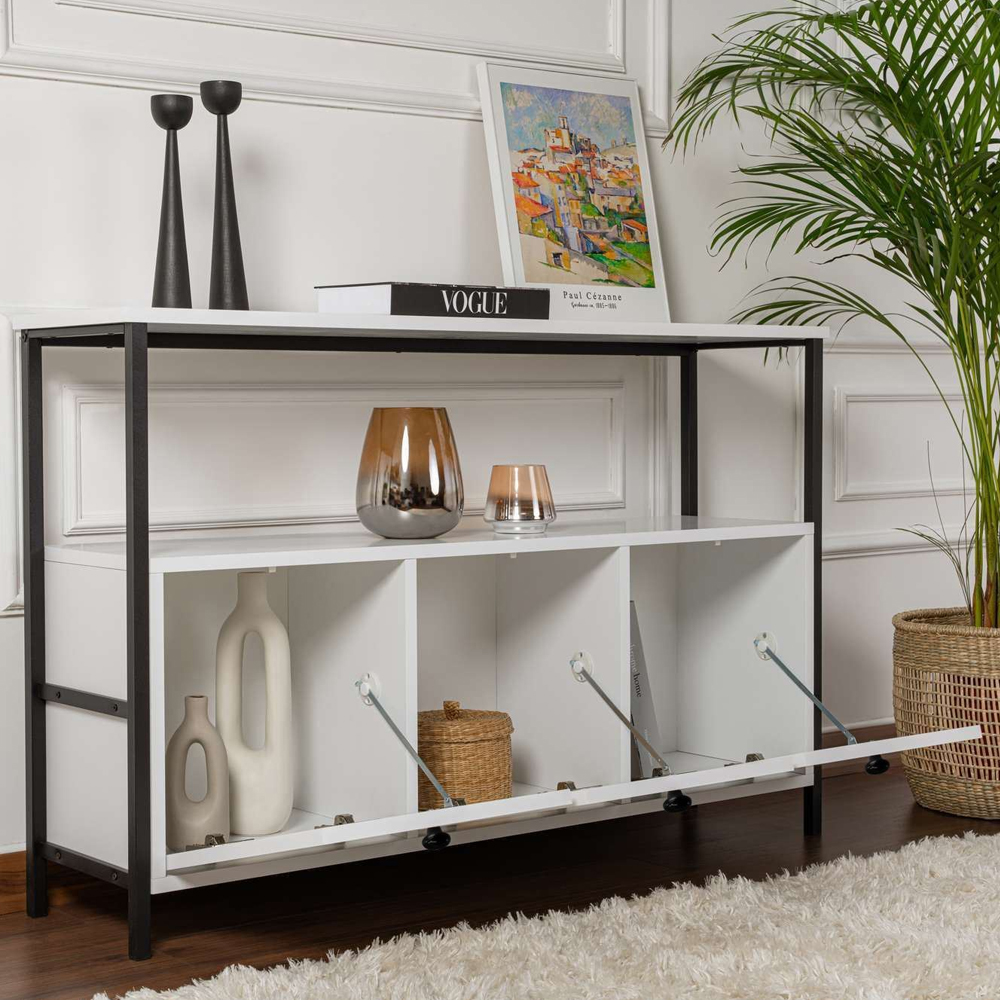 Solero Wooden Console Table with Metal Frame in White and Black