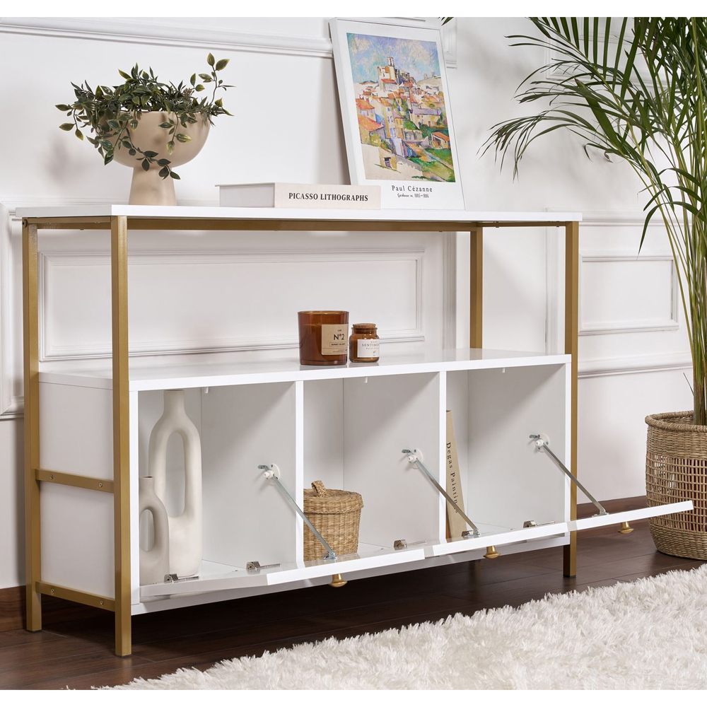 Solero Wooden Console Table with Metal Frame in White and Gold