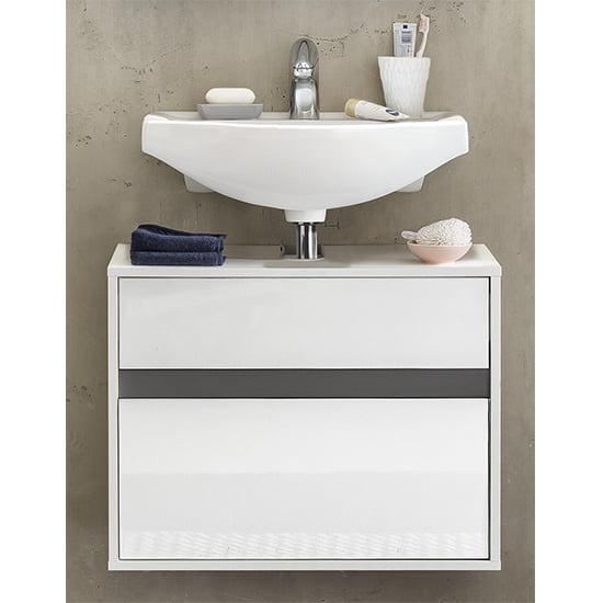 Product photograph of Solet Bathroom Wall Hung Sink Vanity Unit In White High Gloss from Furniture in Fashion