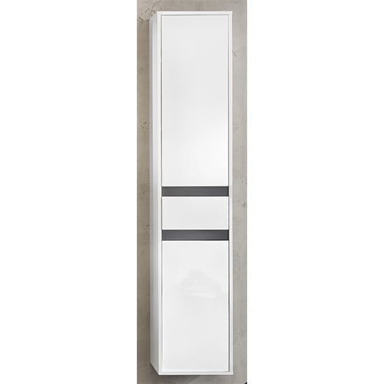 Photo of Solet bathroom wall hung tall storage cabinet in white gloss