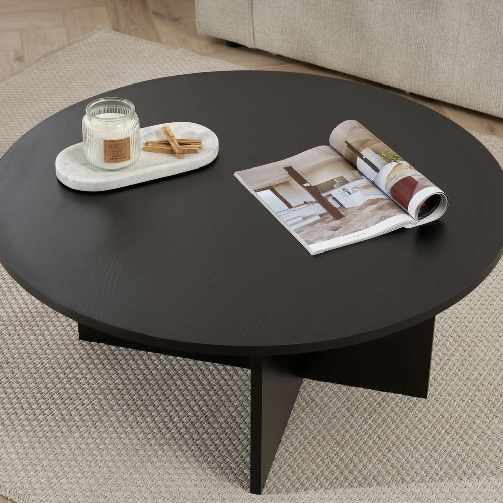Soleva Round Wooden Coffee Table in Black
