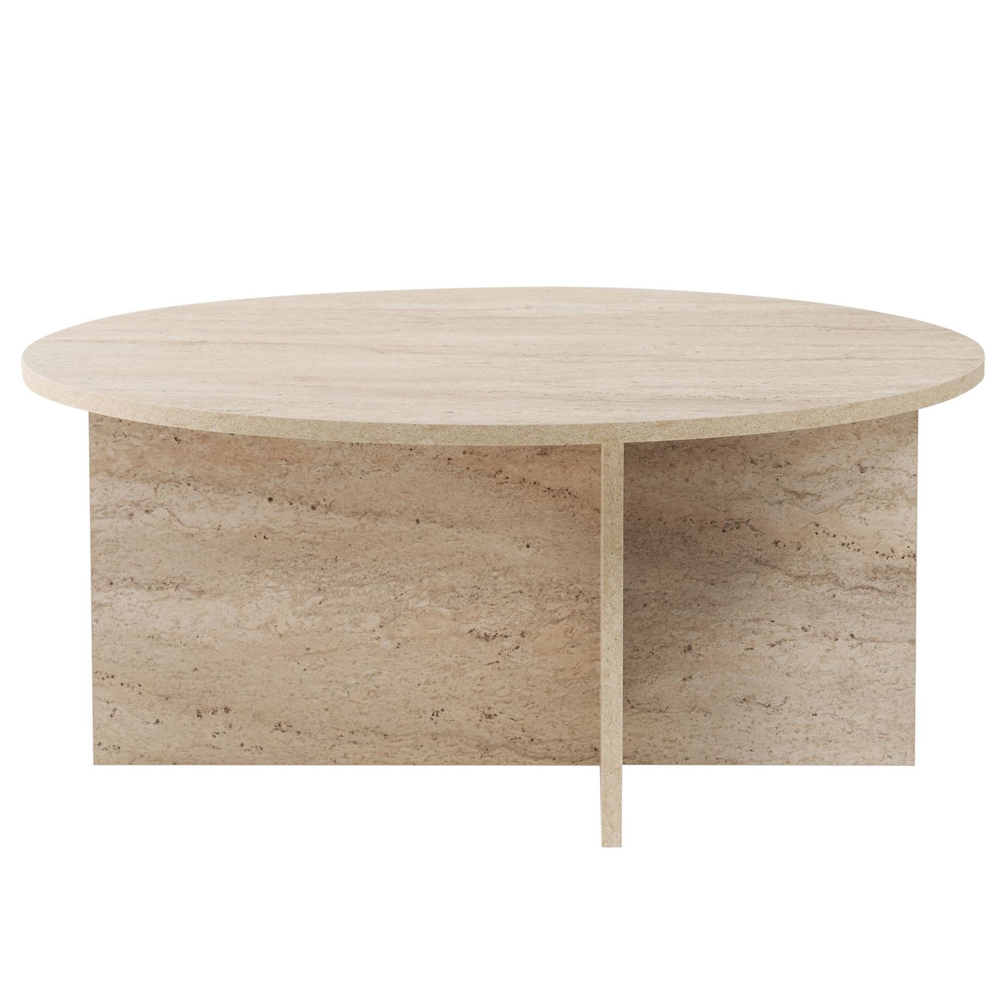 Soleva Round Wooden Coffee Table in Travertine Marble Effect