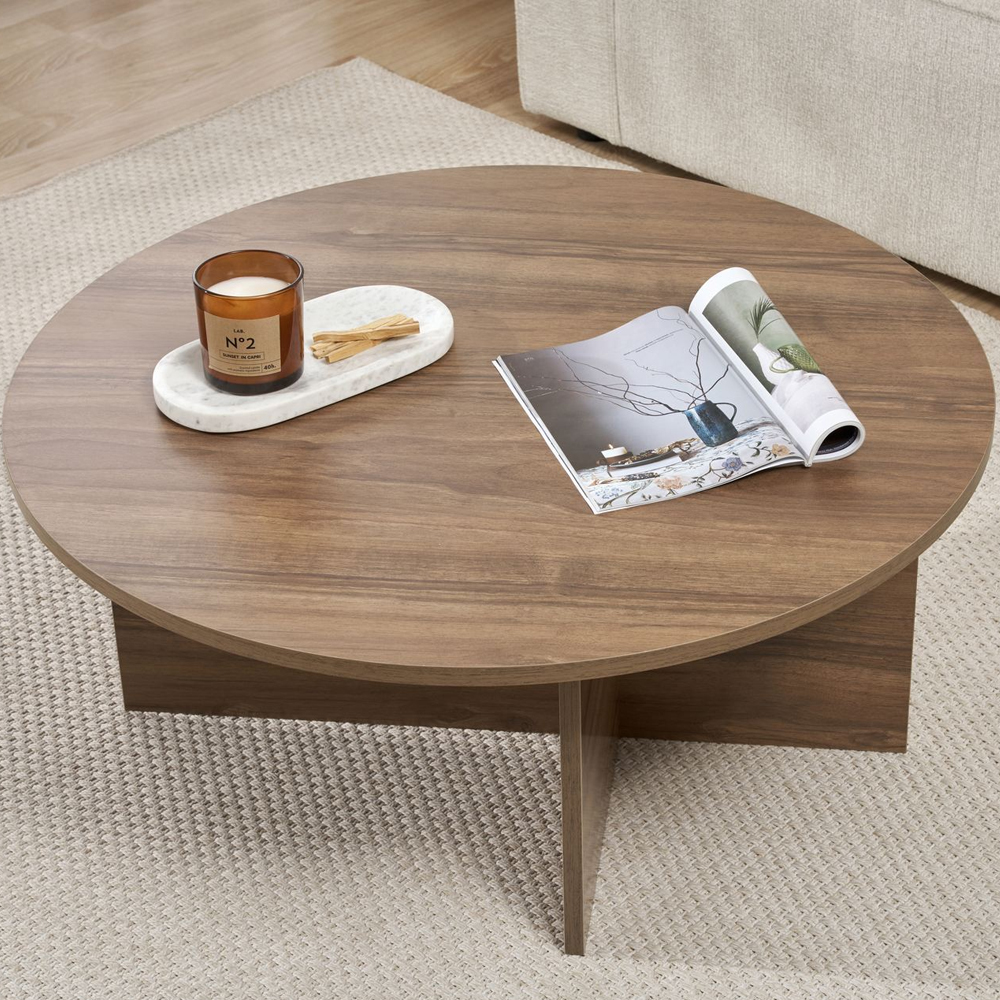 Soleva Round Wooden Coffee Table in Walnut