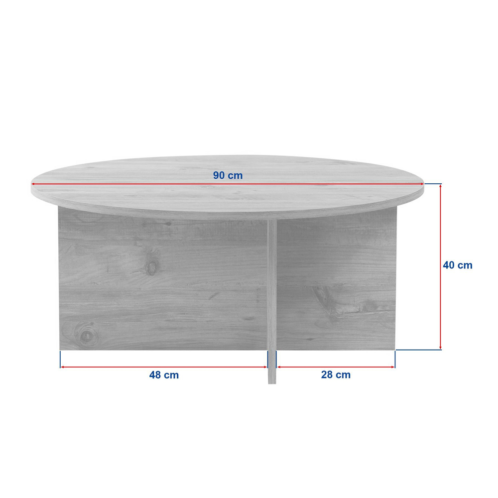 Soleva Round Wooden Coffee Table in Travertine Marble Effect and Walnut