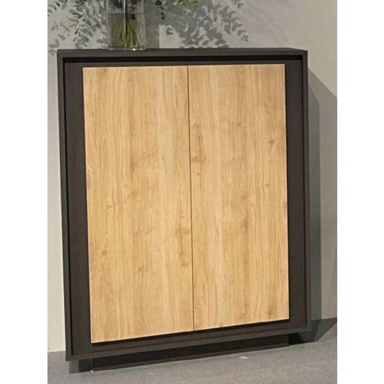 Soller Wooden Highboard 2 Doors In Black Lava Cadiz Oak