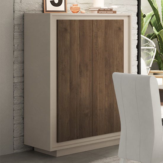 Product photograph of Soller Wooden Highboard With 2 Doors In Cashmere And Walnut from Furniture in Fashion