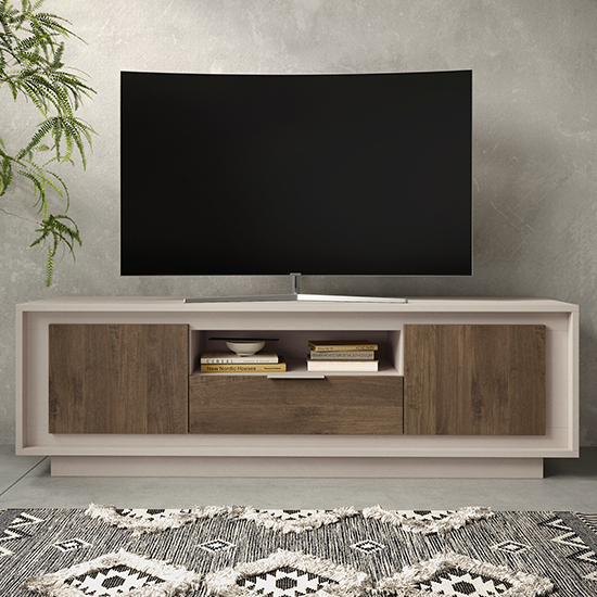 Read more about Soller wooden tv stand 2 doors 1 drawer in cashmere walnut