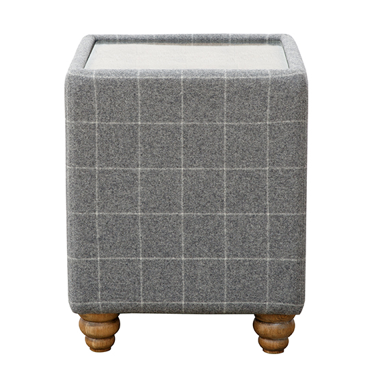 Solna Glass Top Leather And Wool Side Table In Grey