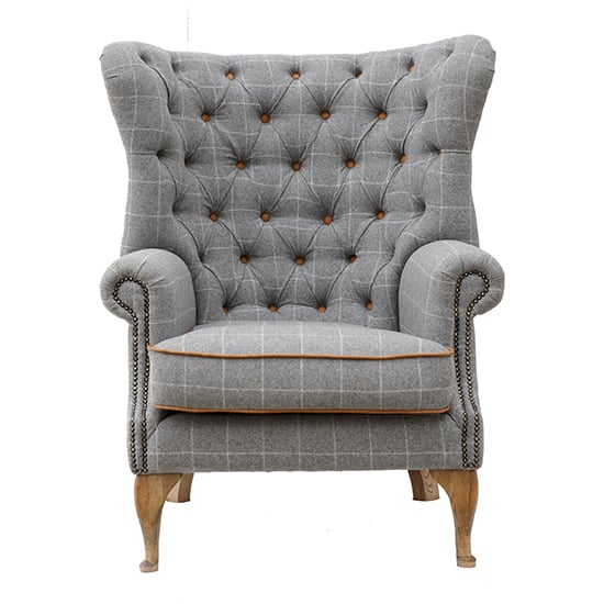 Product photograph of Solna Leather And Wool Wing Lounge Chair In Grey from Furniture in Fashion