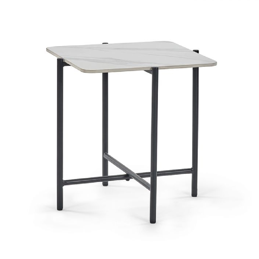 Solna Marble Lamp Table With Black Metal Legs In White
