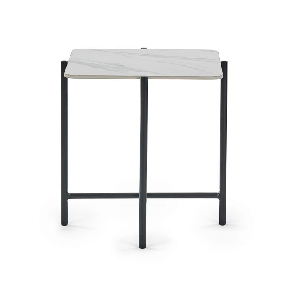 Solna Marble Lamp Table With Black Metal Legs In White