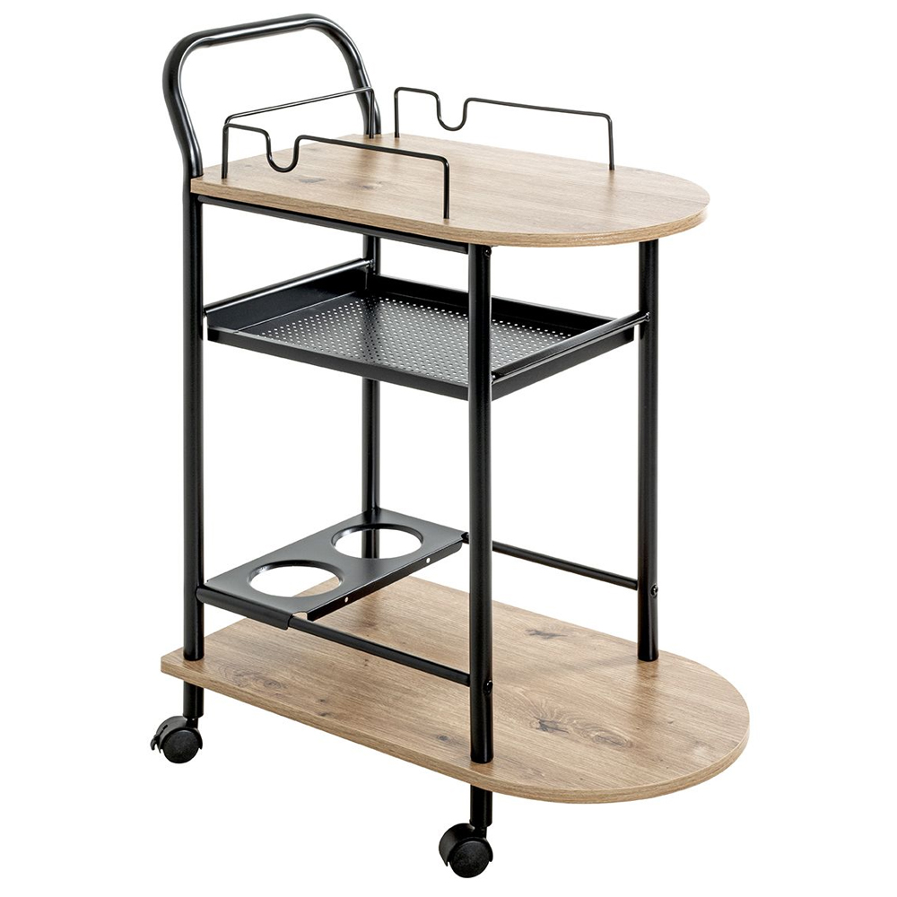 Solna Wooden Drinks Serving Trolley In Oak And Black
