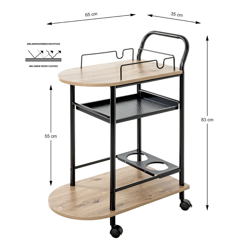 Solna Wooden Drinks Serving Trolley In Oak And Black