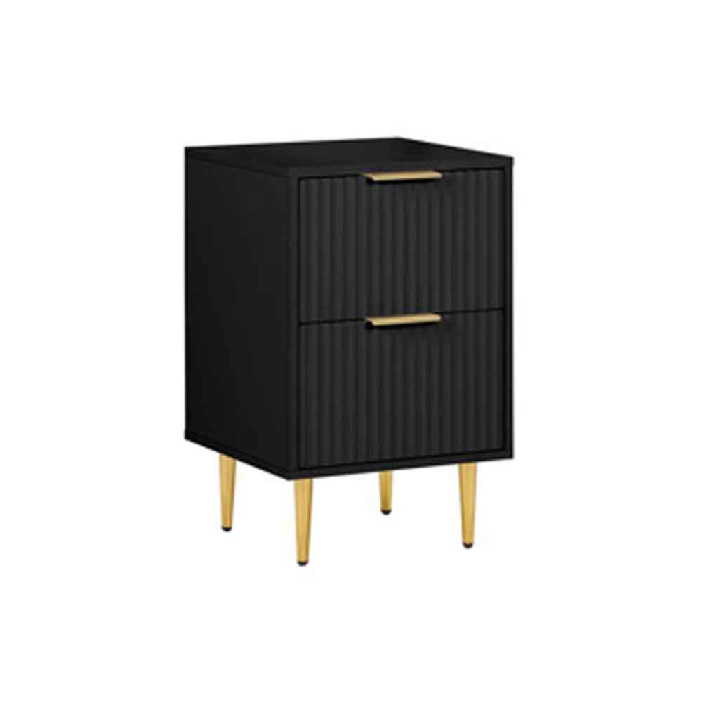 Solvian Wooden Fluted Bedside Cabinet with 2 Drawers in Black