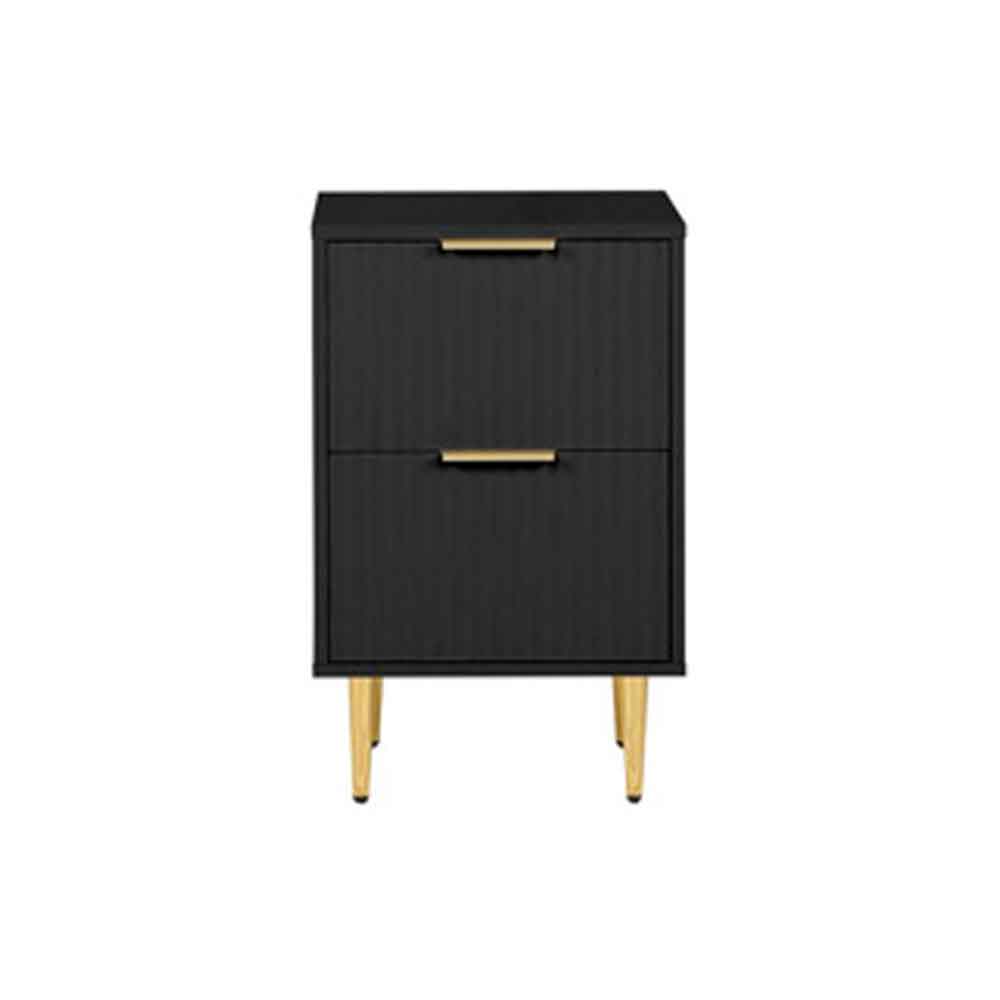 Solvian Wooden Fluted Bedside Cabinet with 2 Drawers in Black