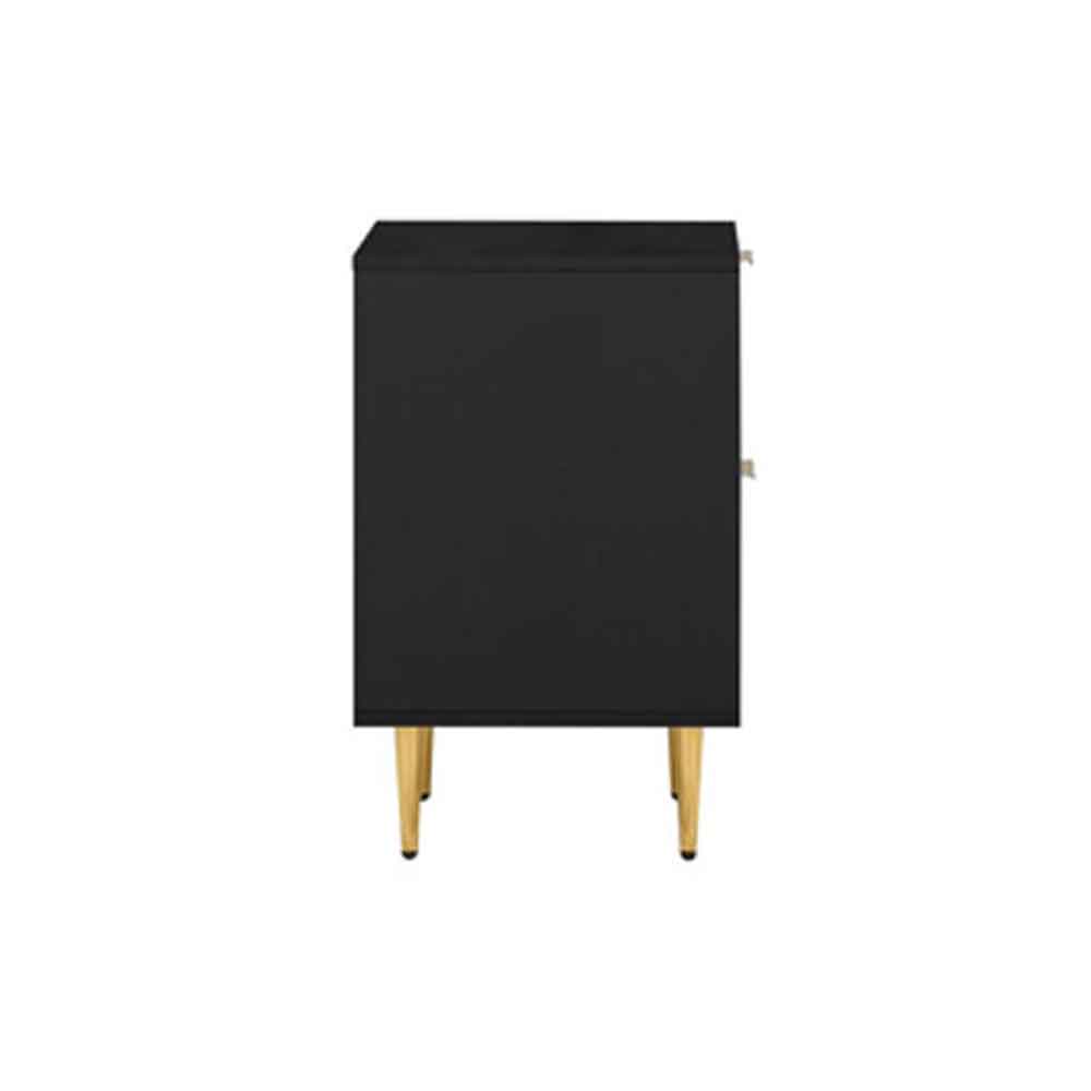 Solvian Wooden Fluted Bedside Cabinet with 2 Drawers in Black
