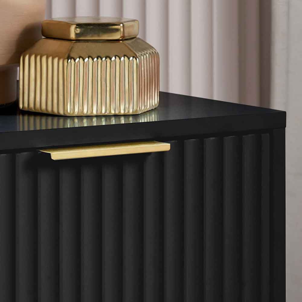 Solvian Wooden Fluted Bedside Cabinet with 2 Drawers in Black