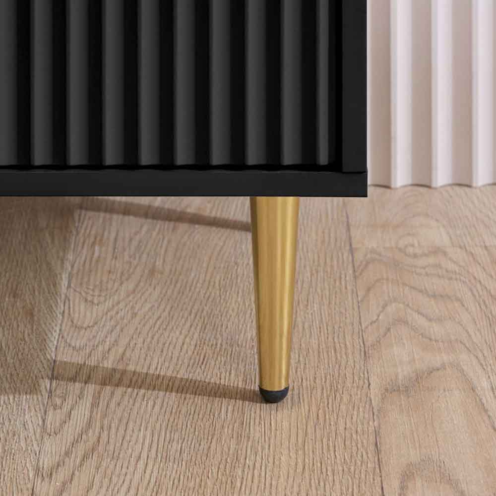 Solvian Wooden Fluted Bedside Cabinet with 2 Drawers in Black