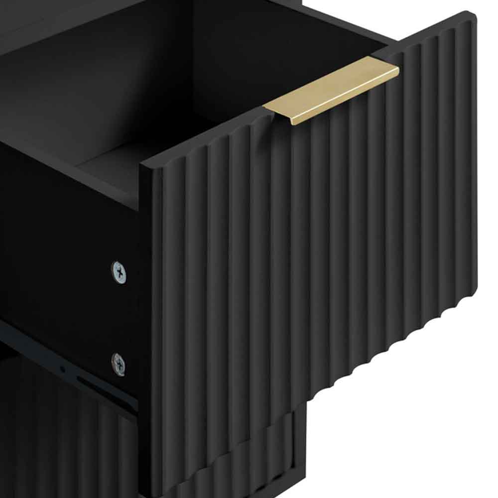 Solvian Wooden Fluted Bedside Cabinet with 2 Drawers in Black