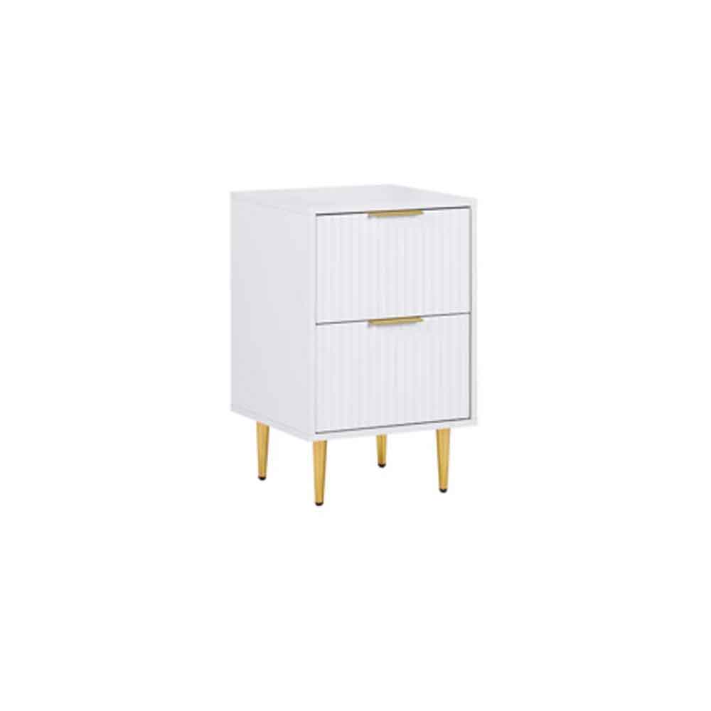 Solvian Wooden Fluted Bedside Cabinet with 2 Drawers in White