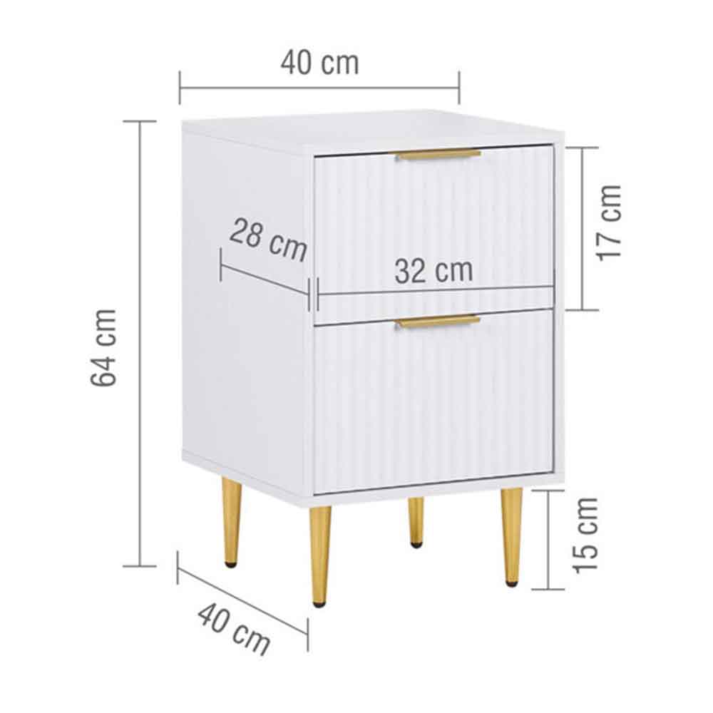 Solvian Wooden Fluted Bedside Cabinet with 2 Drawers in White