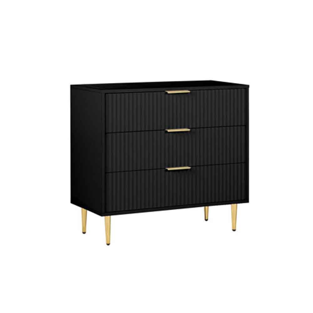 Solvian Wooden Fluted Chest Of 3 Drawers in Black