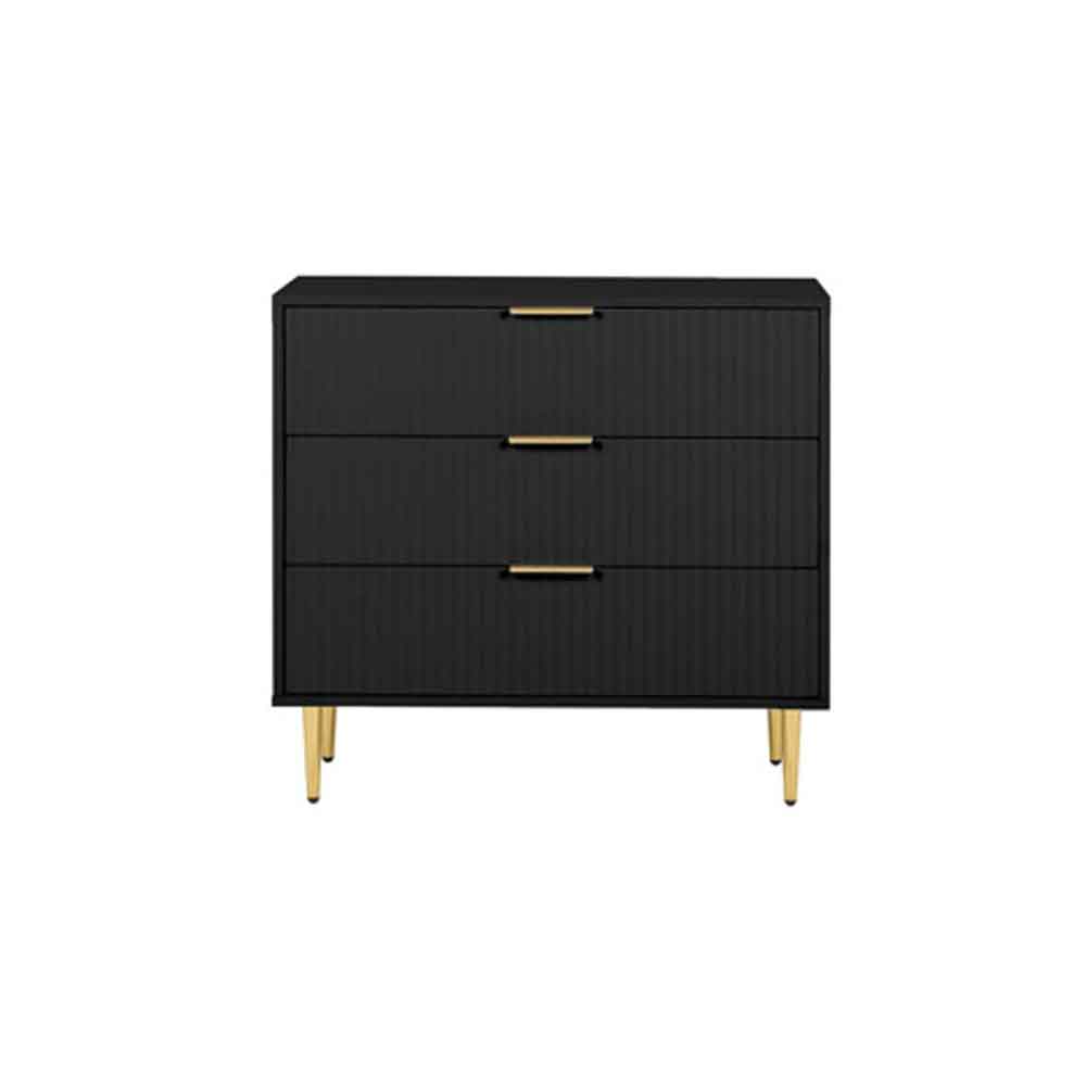 Solvian Wooden Fluted Chest Of 3 Drawers in Black