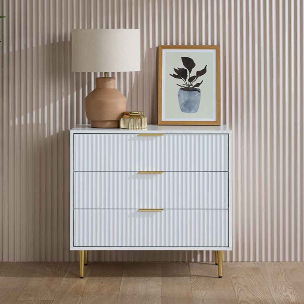 Solvian Wooden Fluted Chest Of 3 Drawers in White