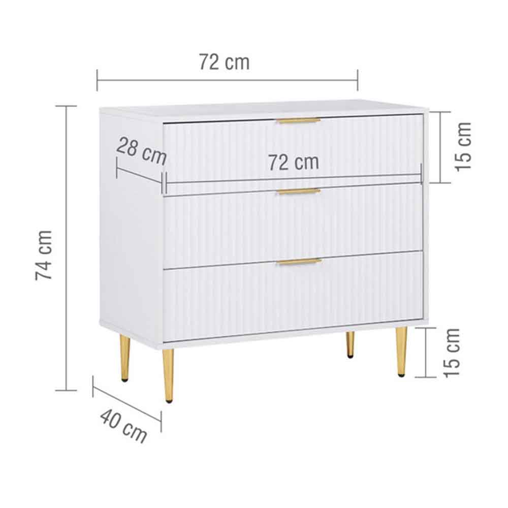 Solvian Wooden Fluted Chest Of 3 Drawers in White