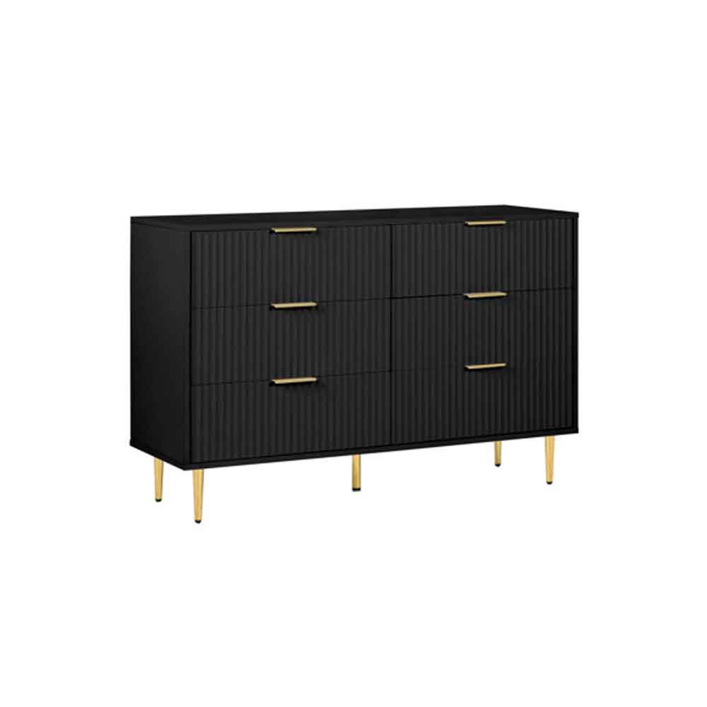 Solvian Wooden Fluted Chest Of 6 Drawers in Black