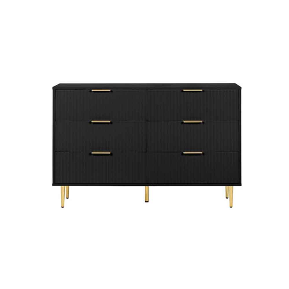 Solvian Wooden Fluted Chest Of 6 Drawers in Black