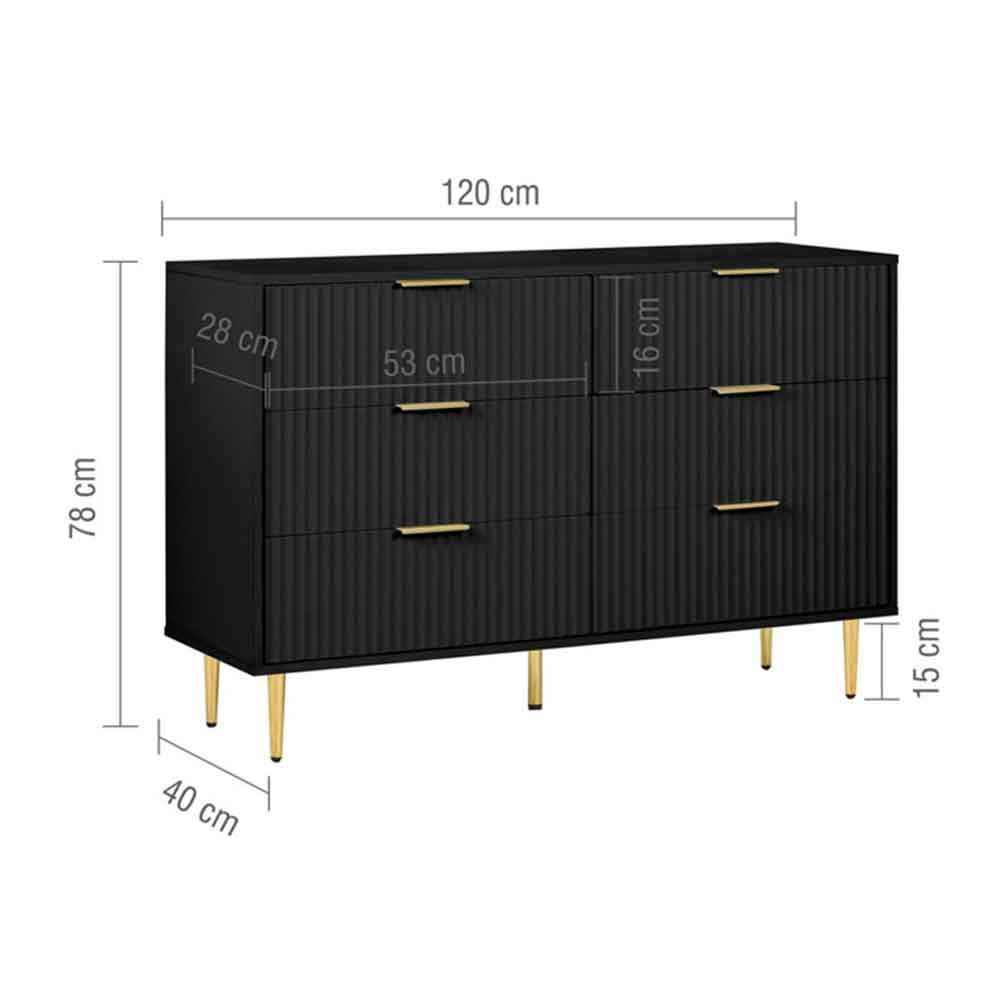 Solvian Wooden Fluted Chest Of 6 Drawers in Black