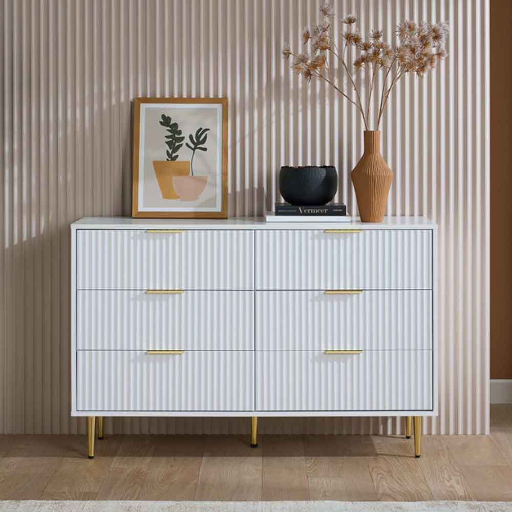 Solvian Wooden Fluted Chest Of 6 Drawers in White