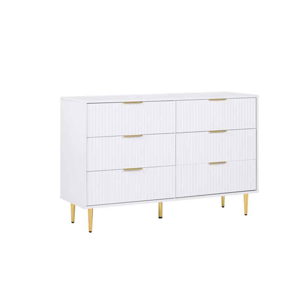 Solvian Wooden Fluted Chest Of 6 Drawers in White