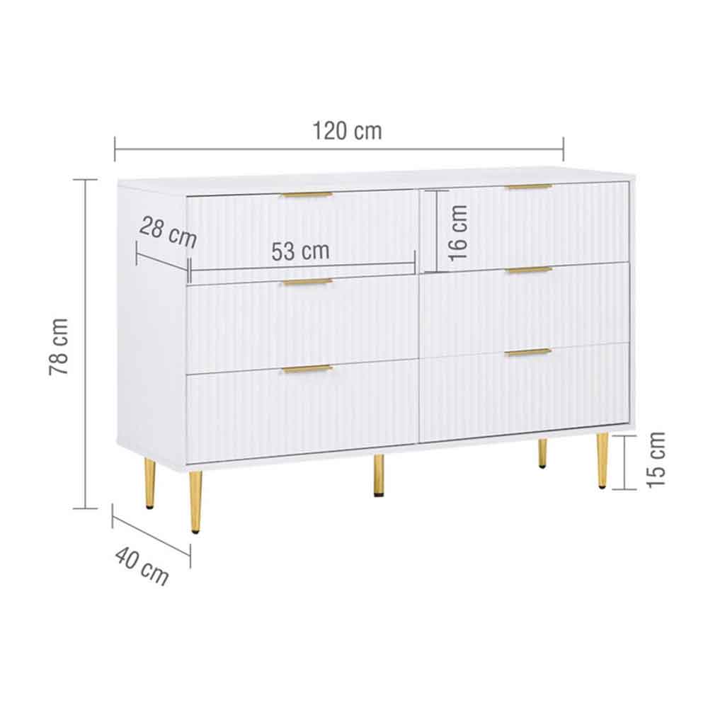 Solvian Wooden Fluted Chest Of 6 Drawers in White