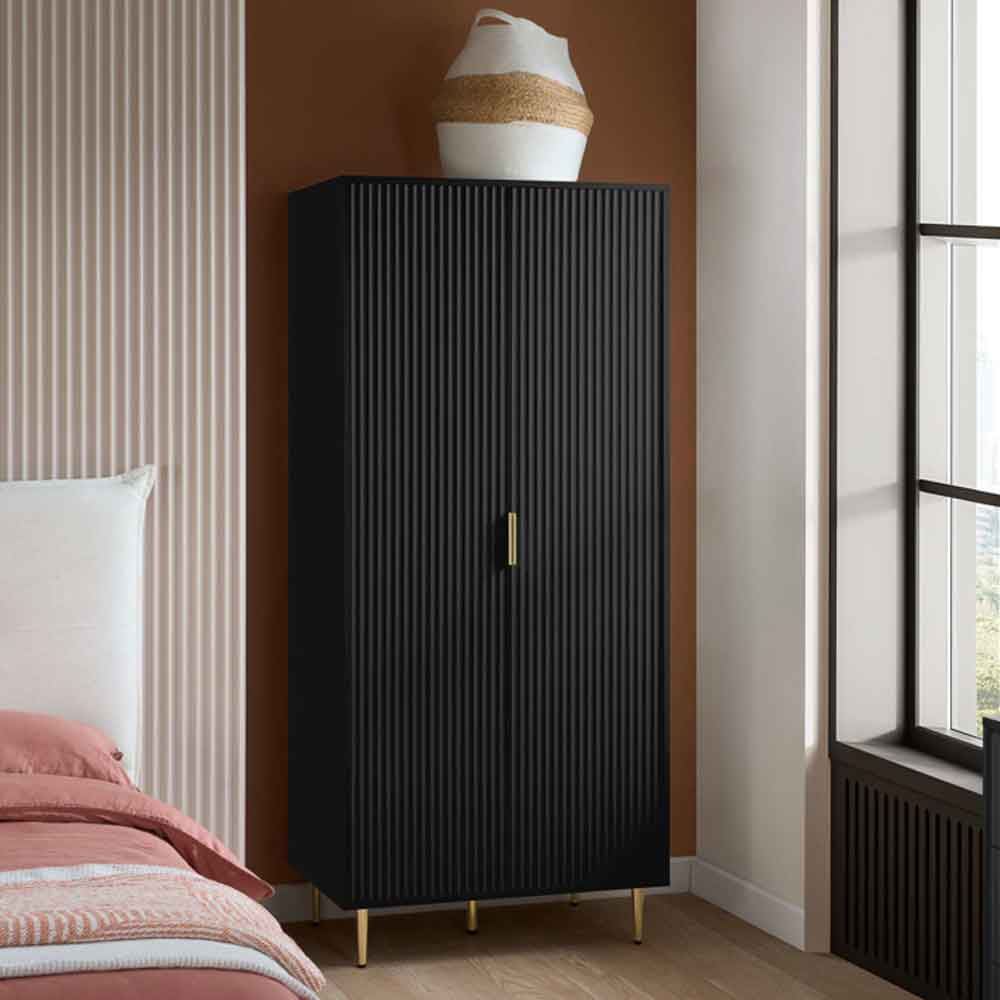 Solvian Wooden Fluted Wardrobe with 2 Doors in Black