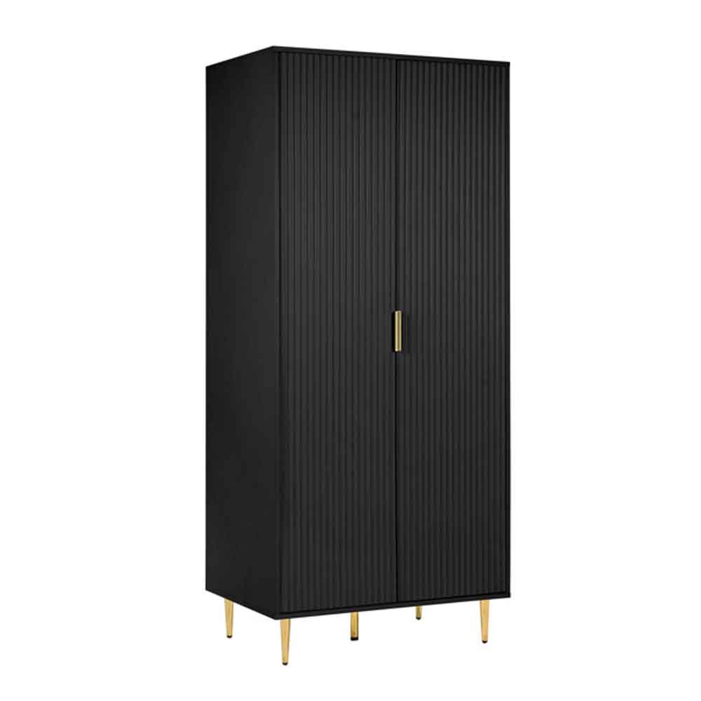 Solvian Wooden Fluted Wardrobe with 2 Doors in Black