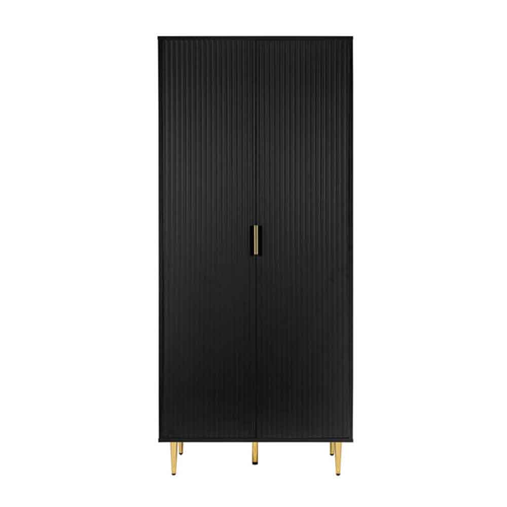 Solvian Wooden Fluted Wardrobe with 2 Doors in Black