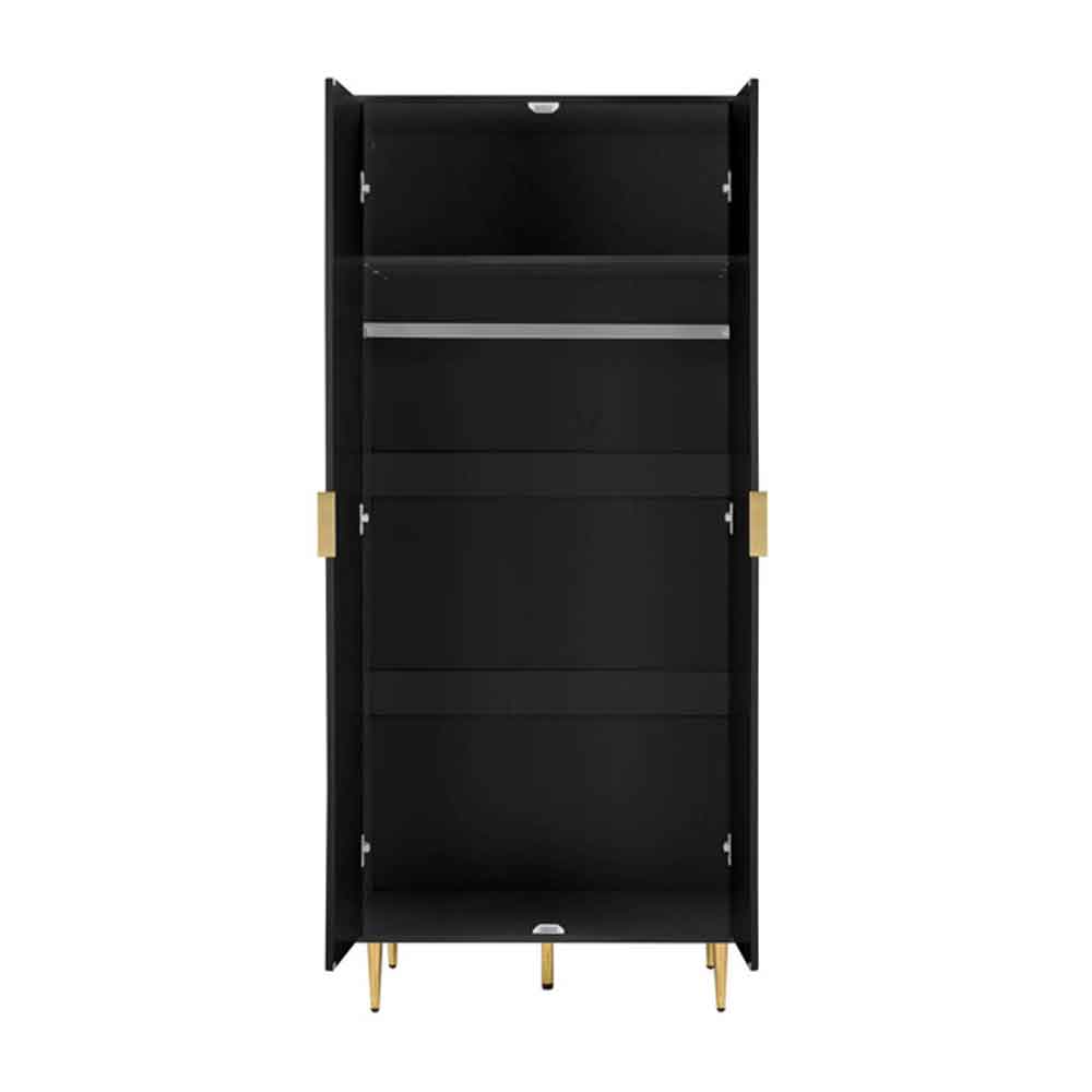 Solvian Wooden Fluted Wardrobe with 2 Doors in Black