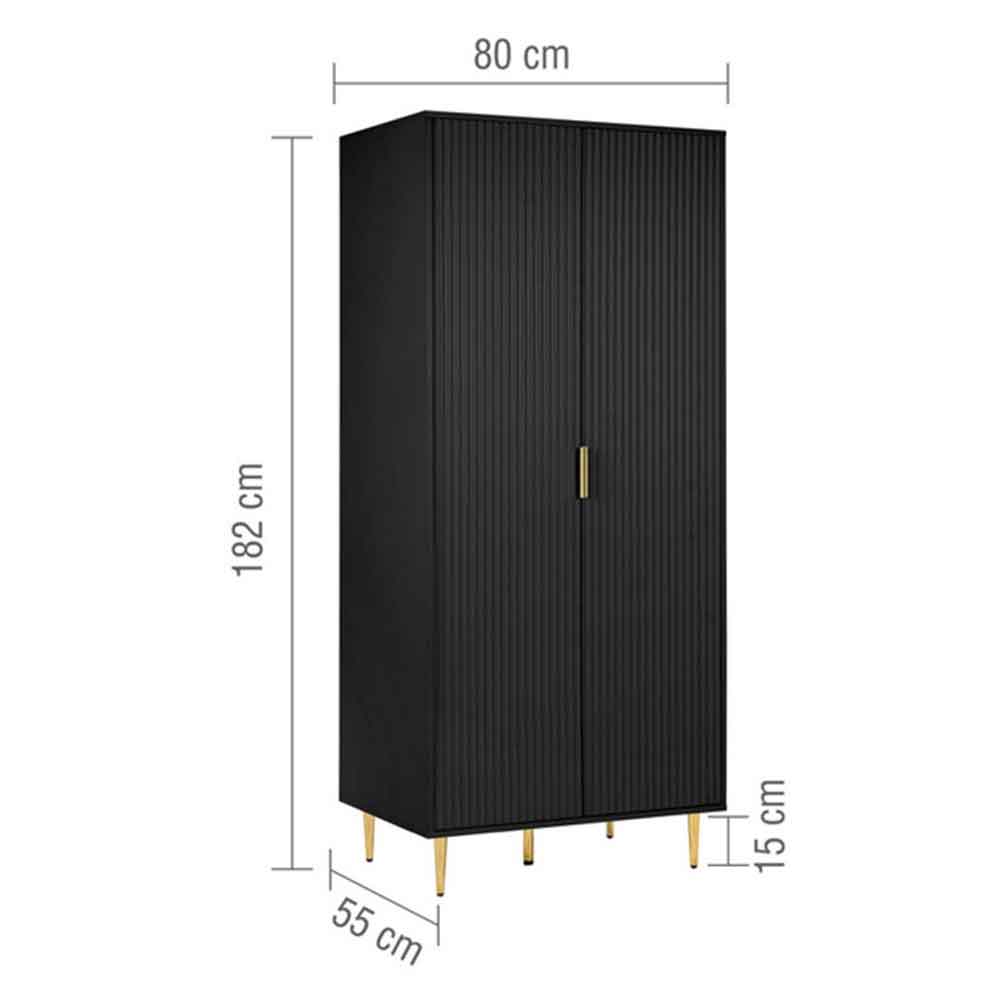 Solvian Wooden Fluted Wardrobe with 2 Doors in Black
