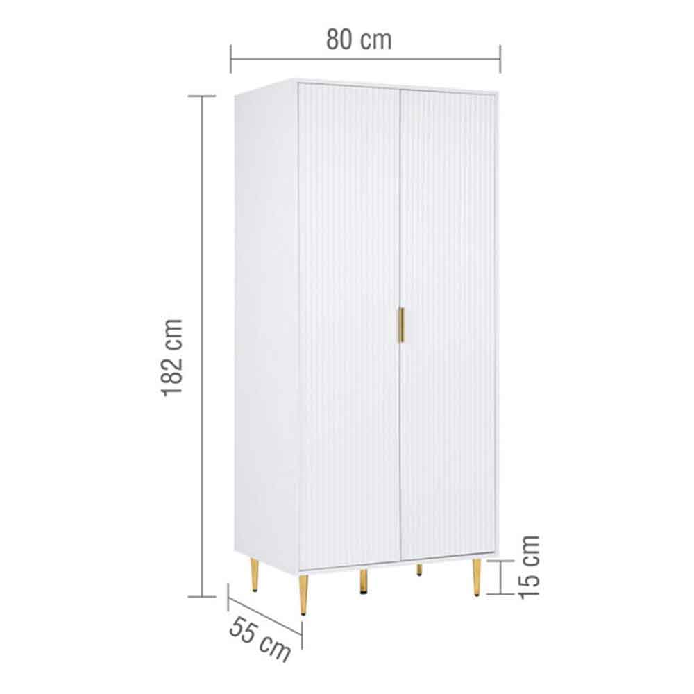 Solvian Wooden Fluted Wardrobe with 2 Doors in White