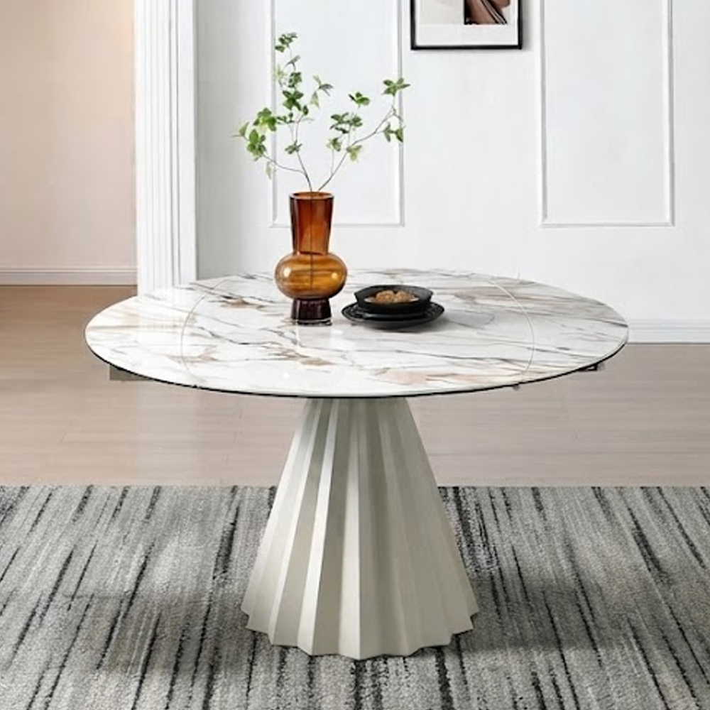 Solviro Sunset Vein Ceramic Top Extending Dining Table with Champagne Base