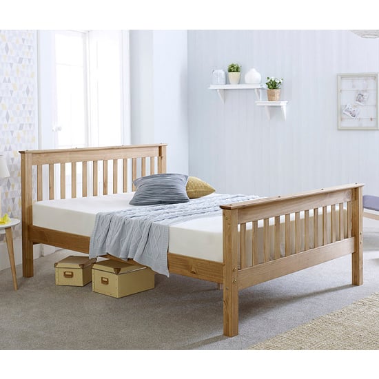 Read more about Somalin wooden small double bed in waxed pine