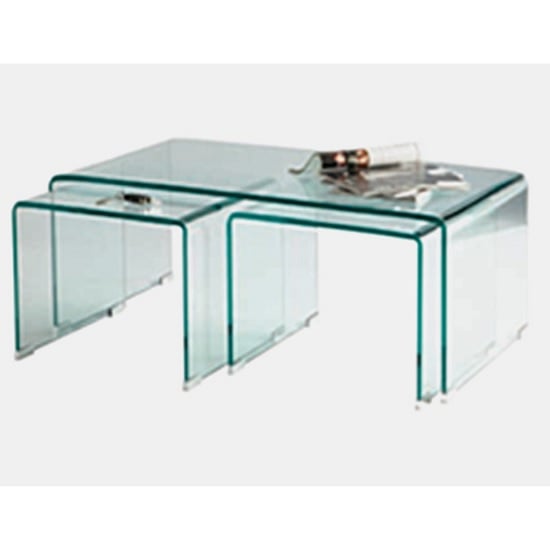 Somerset Glass Coffee Table In Clear With 2 Side Tables