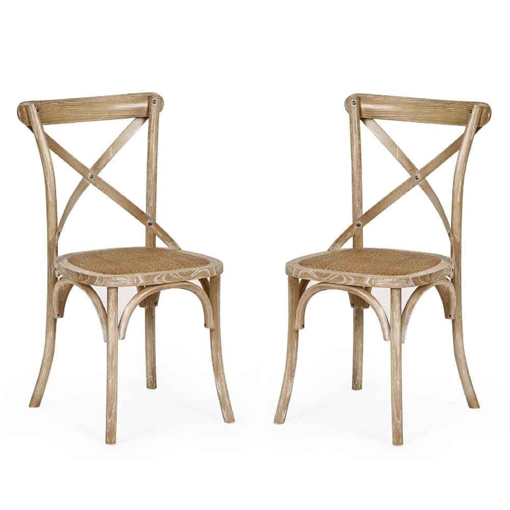 Somerton Brown Wooden Dining Chairs with Rattan Seat in Pair