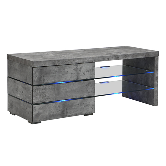 Sonia Wooden TV Stand In Concrete Effect With LED Lighting_2