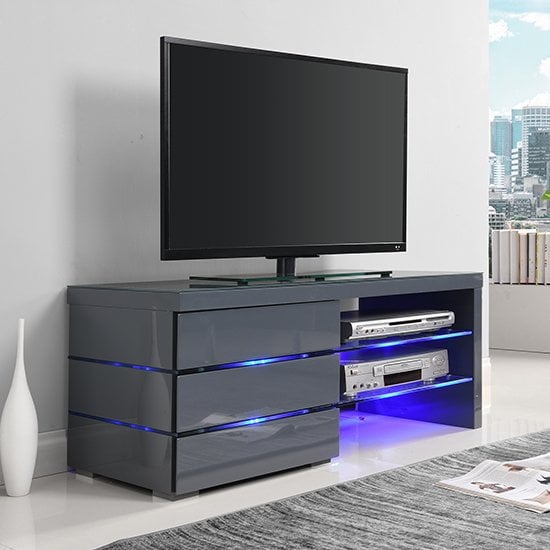 Product photograph of Sonia High Gloss Tv Stand In Grey With Led Lighting from Furniture in Fashion