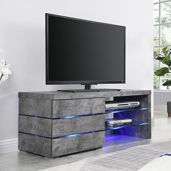 Photo of Sonia wooden tv stand in concrete effect with led lighting