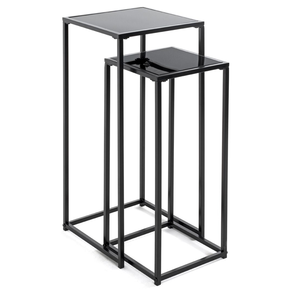 Sonora Black Glass Set Of 2 Planter With Steel Frame