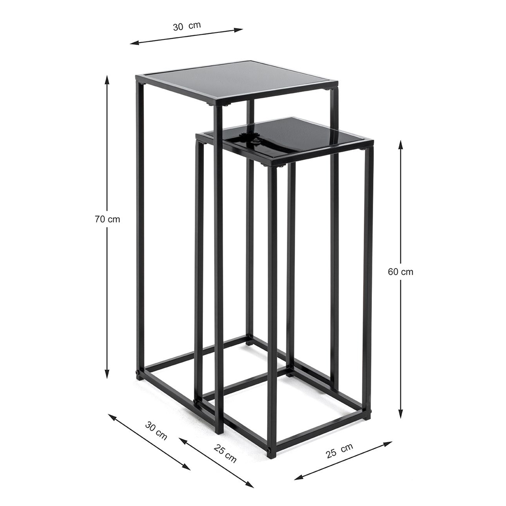Sonora Black Glass Set Of 2 Planter With Steel Frame